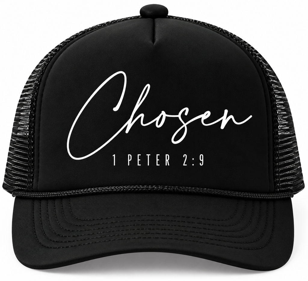 Chosen Christian Foam Trucker Hat – 1 Peter 2:9 | Faith-Based Snapback | Gospel Wear Co.