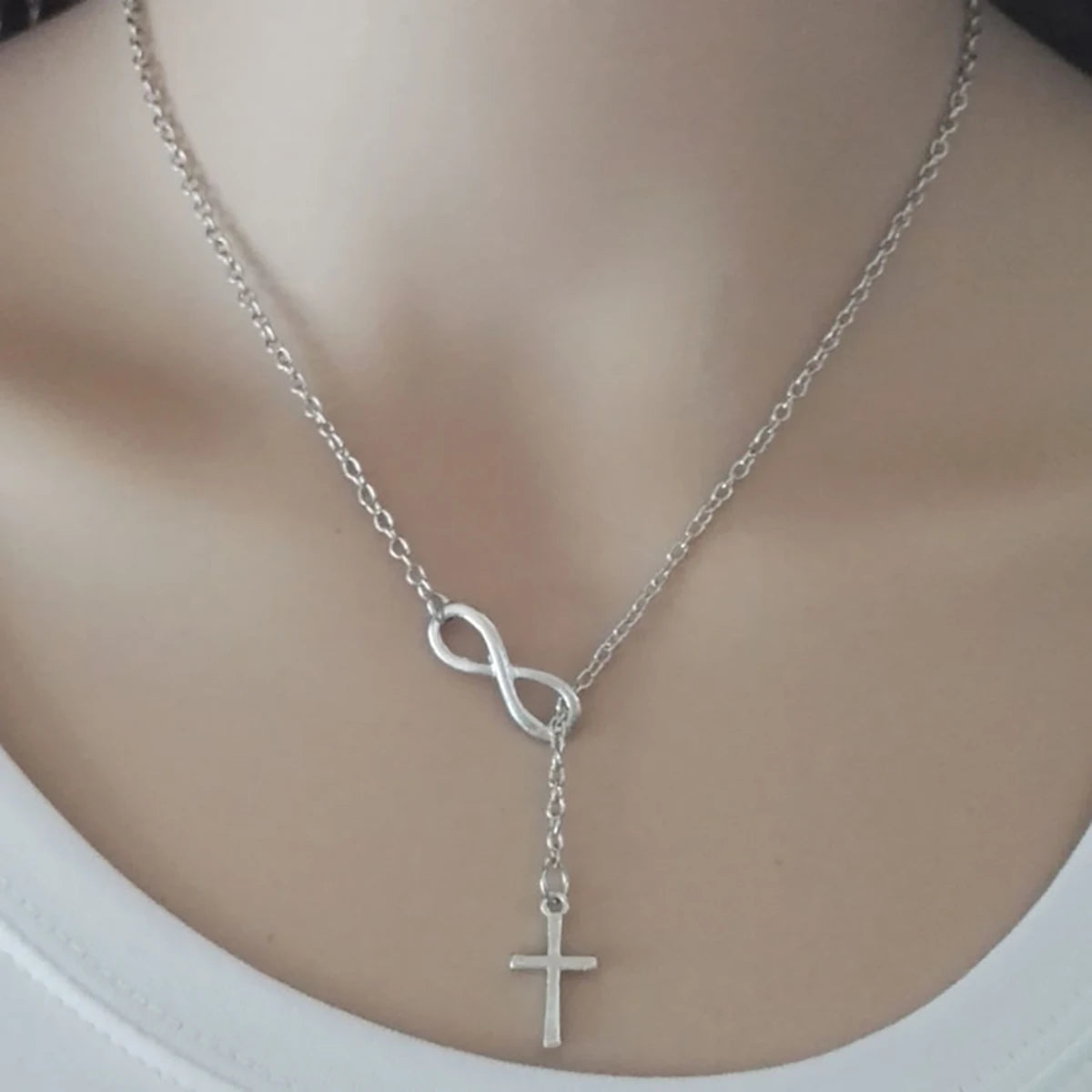 Simple Infinity Symbol Cross Pendant Necklace