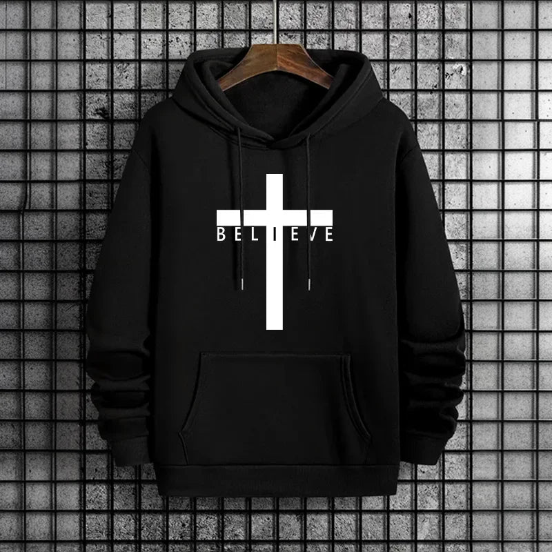 Believe Cross Printed Hoodie