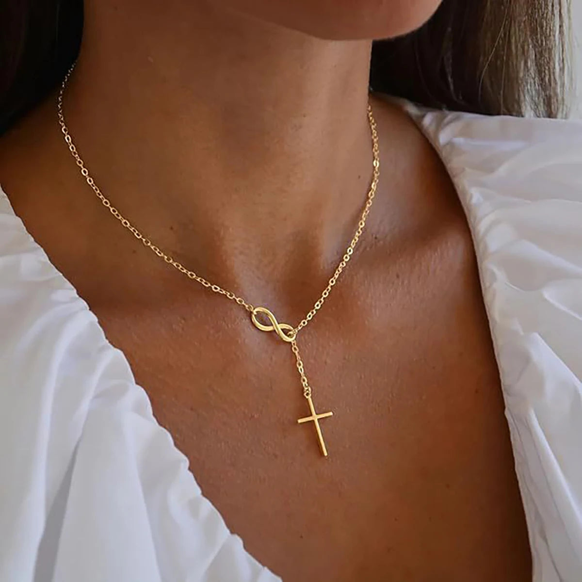 Simple Infinity Symbol Cross Pendant Necklace
