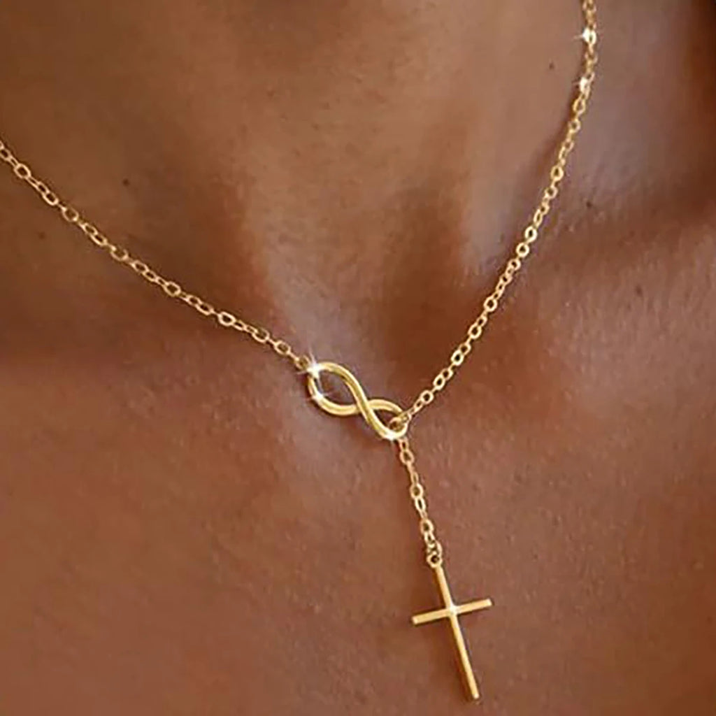 Simple Infinity Symbol Cross Pendant Necklace