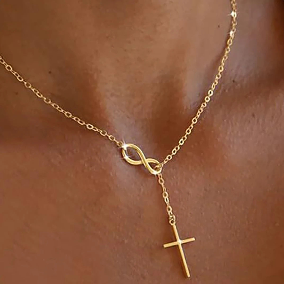 Simple Infinity Symbol Cross Pendant Necklace