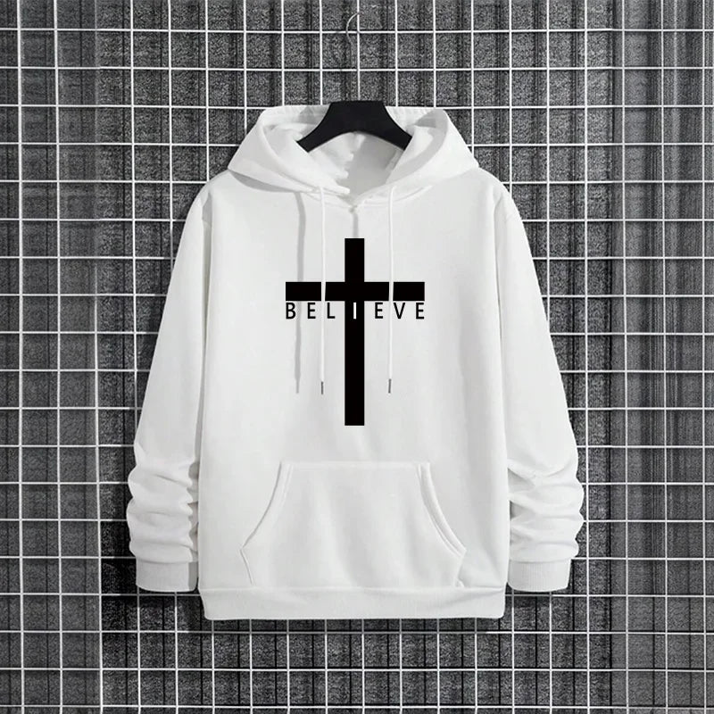 Believe Cross Printed Hoodie