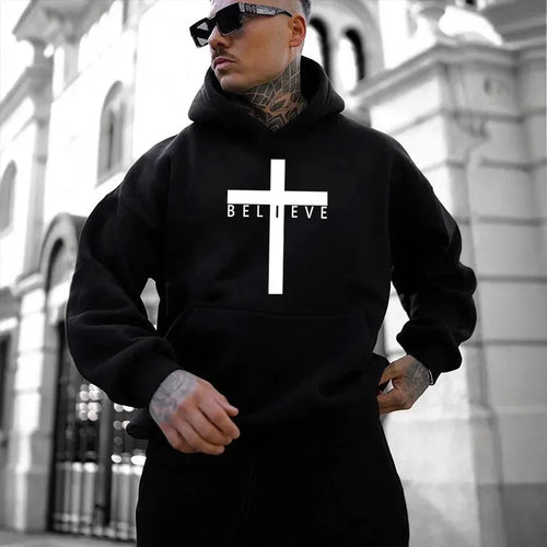 Believe Cross Printed Hoodie