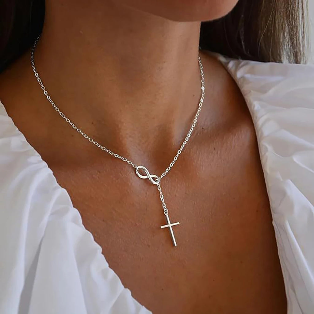 Simple Infinity Symbol Cross Pendant Necklace