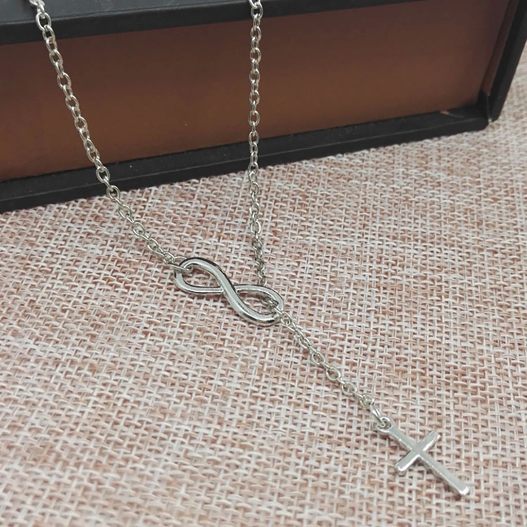 Simple Infinity Symbol Cross Pendant Necklace